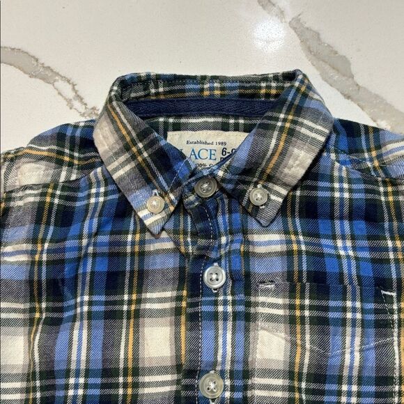 The Children’s Place Boys Blue Flannel Plaid Button Down Dress Shirt 6-9 Months - Picture 5 of 15